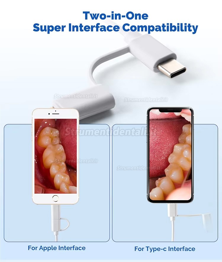 Telecamera intraorale digitale dentale tipo C/micro USB 2 in 1, pixel da 2,0 MP